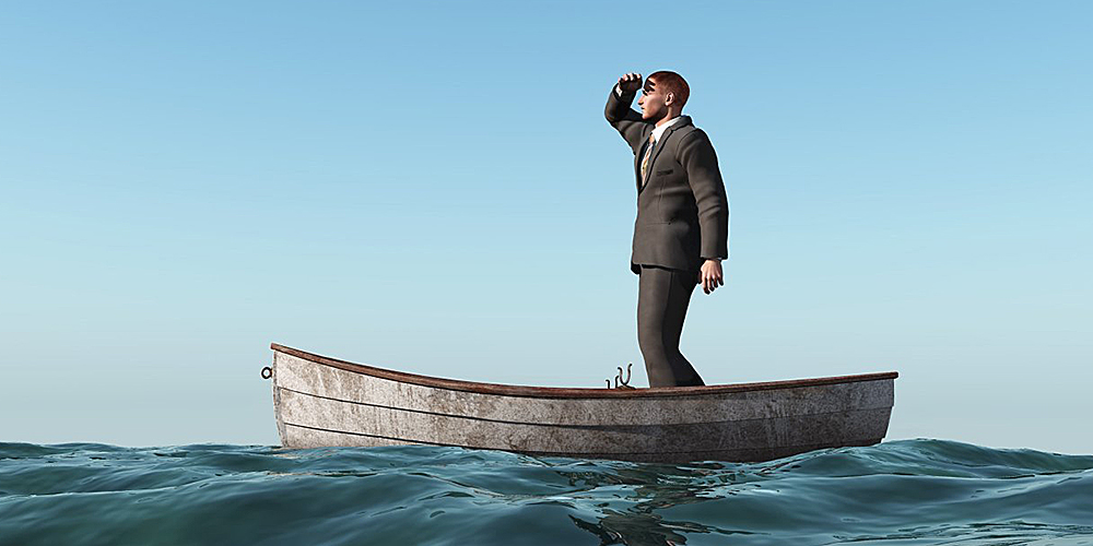 Man in boat feeling lost: leasing in a downturn